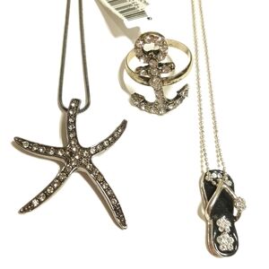 3pc Jewelry Set Beach Themed Nautical Summer Cruise Travel Silver Gunmetal